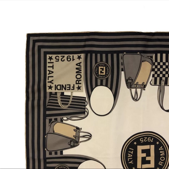 292 Fendi Marrone Roma Italia Bag Pattern Extra Large Scarf - Picture 3 of 8